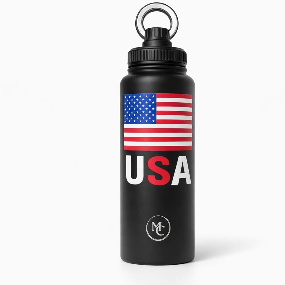 Stainless Steel Insulated Water Bottle with Magnetic Phone Holder – 32oz (Black)