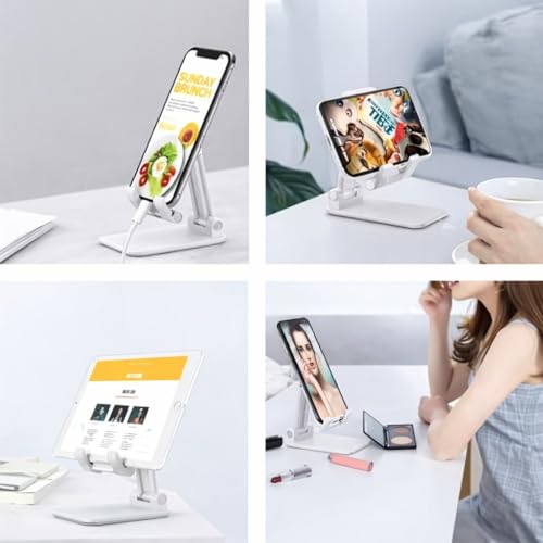 Image of Premium White Foldable & Adjustable Mobile Stand for Desk | Height Adjustable Phone Holder | Portable Anti-Slip Mobile & Tablet Stand for Video Calls, Study & Office Use