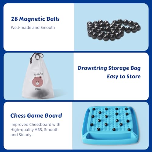 Image of Magnet Game, Magnet Chess Game for Kids 8-12 with 28pcs, Magnetic Board Games for Kids and Adults, Gifts for Boys & Girls, 2-4 Players (Blue 28)