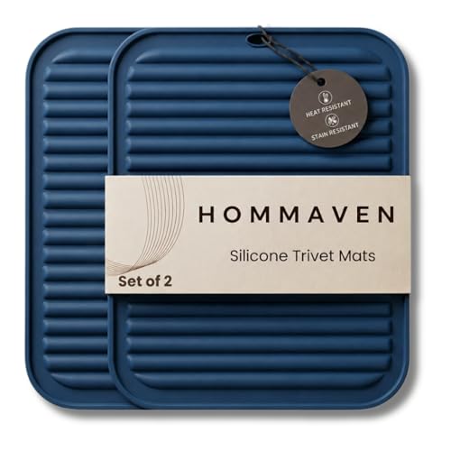 Image of Silicone Trivet Mats, Set of 2, Heat & Slip Resistant Hot Pads for Kitchen Potholders, Multi-Purpose Mat Long-Lasting & Flexible Silicone Hot Pad, BPA Free,Dish Drying Mat, (Classic Blue)