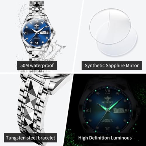 Image of OLEVS Automatic Womens Watch Mechanical Calendar Watches Diamond Fashion Waterproof Female Wrist Watch