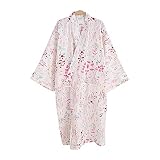 G-LIKE Japanischer Kimono Nachthemd Bademantel – Traditioneller Haori Yukata Stil 100% Baumwolle Frühling Sommer Hauskleid Saunamantel Leicht Dünn Nachtwäsche für Damen Herren (Weiß-Damen, L)