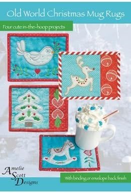 Amelie Scott Designs Old World Christmas Mug Rugs In the Hoop Machine Embroidery