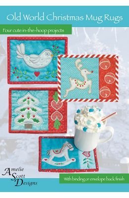 Amelie Scott Designs Old World Christmas Mug Rugs In the Hoop Machine Embroidery