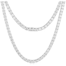 FANCIME Moissanite Tennis Necklace 12.9-47.5 Carats 925 Sterling Silver Tennis Necklace Chain 3mm/4mm/5mm D Color VVS1 Round Cut Moissanite Necklace for Men Women 18inch/20inch