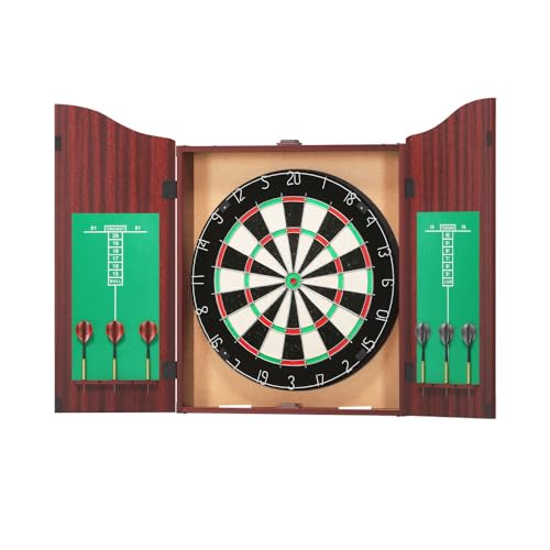 Everfit 18" Dartboard, Bristle Premium Dart Board Set Wooden Cabinet with 6 Steel Darts, Professional Competition Party Game Installation Accessories Rotating Number Ring