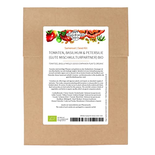 Tomates, Basilic & Persil (Bio) - kit de graines avec 5 plantes compagnes pour la culture associée