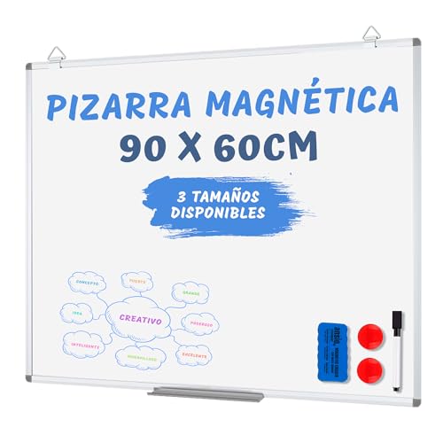 JUPPLIES Pizarra Blanca Magnética de Pared 90 x 60 cm | Marco de Aluminio,...