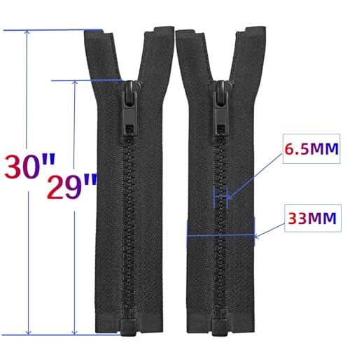 Image of MebuZip 2PCS #5 29 Inch Separating Jacket Zippers Resin Zipper Molded Plastic Zippers Bulk for Sewing Coat Jackets Clothes (Black)