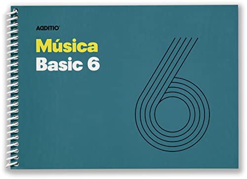 Additio - Cuadernos De Música Basic 6 | Adaptados A Todas Las Edades Y Procesos De Aprendizaje | 6 Pentagramas De 9 Mm | 50 Páginas | Tamaño A5 Apaisado | Papel Ecológico | Espiral | Azul