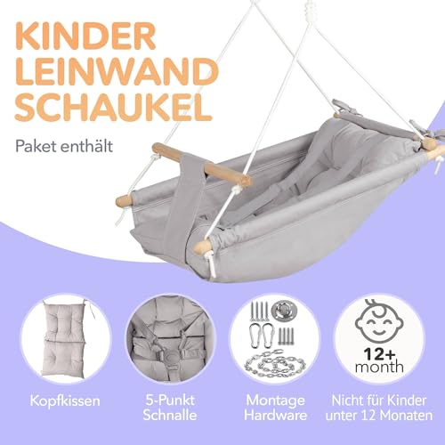 Leinwand Baby Hängematte Schaukel von Cateam - Taupegrau - Hängende Schaukel aus Holz für Baby mit Sicherheitsgurt und Montageteilen. Baby Hängemattenstuhl Geburtstagsgeschenk. (Taupegrau)