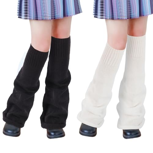 Image of Junely 2 Pairs Leg Warmers for Women Kawaii Leg Warmer Cute Legwarmers Japanese Socks Halloween Goth Emo Gyaru Accessories