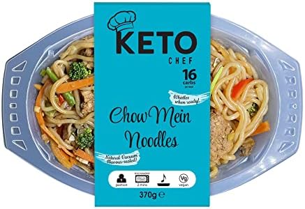 Keto Chef Chow Mein Noodles - Free-From, Suitable for Vegan & Low Calorie, High in Protein, Instant Lo Mein Chilled Meals, Contains Zero Sugar, Microwavable Meal | Ready to Eat 370g(Pack of 4)