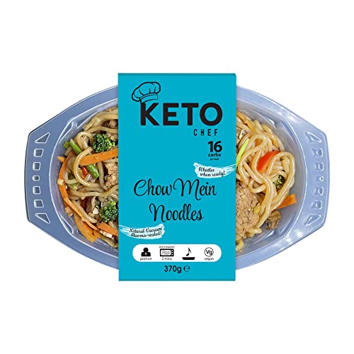 Keto Chef Chow Mein Noodles - Free-From, Suitable for Vegan & Low Calorie, High in Protein, Instant Lo Mein Chilled Meals, Contains Zero Sugar, Microwavable Meal | Ready to Eat 370g(Pack of 4)