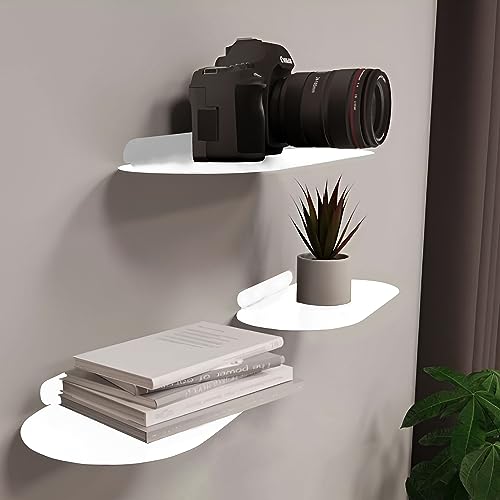 Image of Spillbox Metal Floating Shelf | Wall Mounted Shelf | Invisible Mounting|Decorative Shelf|Living Room|Kitchen Organizer|Stand|Holder for Wi-fi Camera - Floating Shelf (Pack of 3) (White)