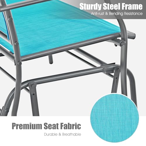 Image of Giantex Outdoor Glider Bench, Patio Glider Bench for Outside, Steel Frame, 400 Lbs Capacity, Ergonomic Swing Rocking Chair Loveseat, 2-Person Porch Swing Rocker for Backyard, Lawn, Balcony, Turquoise