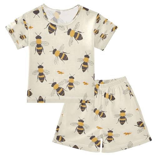 senya Short Sleeve Pajamas Sets Summer Cotton Sleepwear Bees Texture Vector