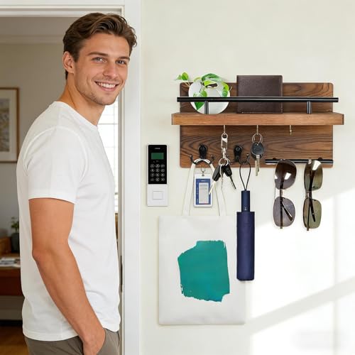 Soporte para llaves de pared de madera para no perder carteras 4