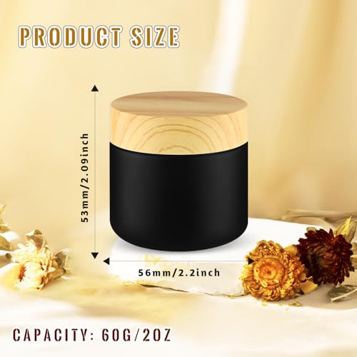 10 Pcs 60g/2oz Frosted Cream Jars Travel Size Glass Cosmetic Containers Empty Glass Jars with Wood Grain Lids for Makeup Lotion Face Cream - Black2