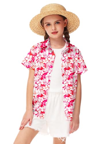 Image of Remimi Unisex Kids 4th of July Button Up Shirt Boys American Flag Print Hawaiian Beach Short Sleeve Tops 5-14 Years