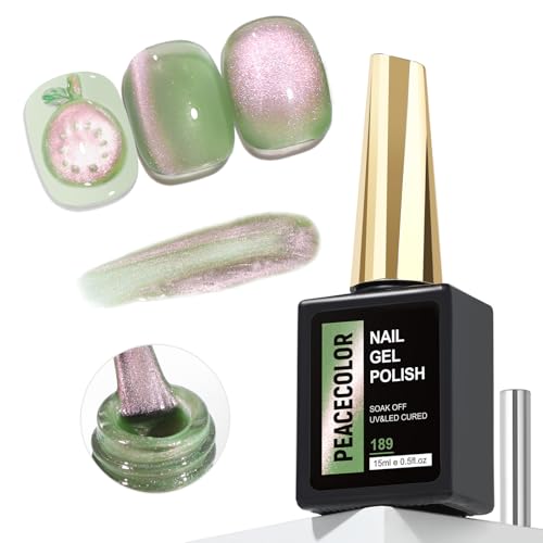 PEACECOLOR Cat Eye Gel Polish Esmalte Ojo De Gato Semipermanente Verde Con Efecto Rosa Aurora 15ml Soak Off UV/LED Cured Para Diseño De Uñas Principiantes Y Estudios