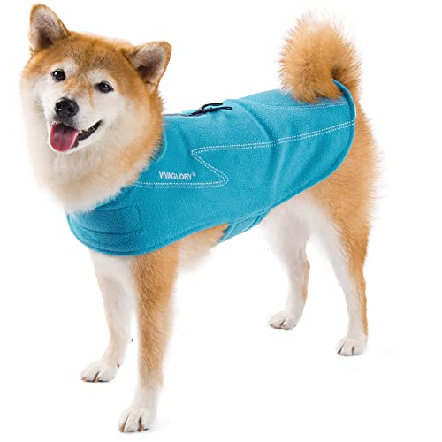 VIVAGLORY Cozywrap Wintermantel Hund, Hundejacke mit Geschirr Öffnung, Fleecejacke Hund Hundejacke, Reflektierend & Verstellbar Fleece Softshell, XXS, Türkis