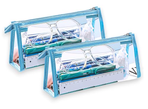 GLUN® Transparent Stationary Pouch with Zipper Closing for Girls & Boys, Organizer for School, Collage, Office, Cute Cosmetic Bag for Women, Multi-Purpose Pouch, Blue Color (B0CXTLX6RG) Amazon Price History, Amazon Price Tracker