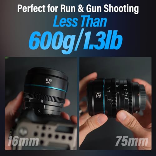 Image of SIRUI Night Walker 16mm & 75mm T1.2 Cine Lens Set, X Mount, Black | 16mm for immersive wide shots and 75mm for portraits, close-ups, and strong subject separation.