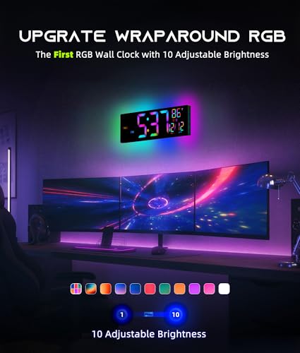 Easyera AC-WC165A 16.5 Inch Large Digital Wall Clock With Remote Control, Rgb Atmosphere Lights With 11 Scenes Mode, Dual Alarms thumb #2
