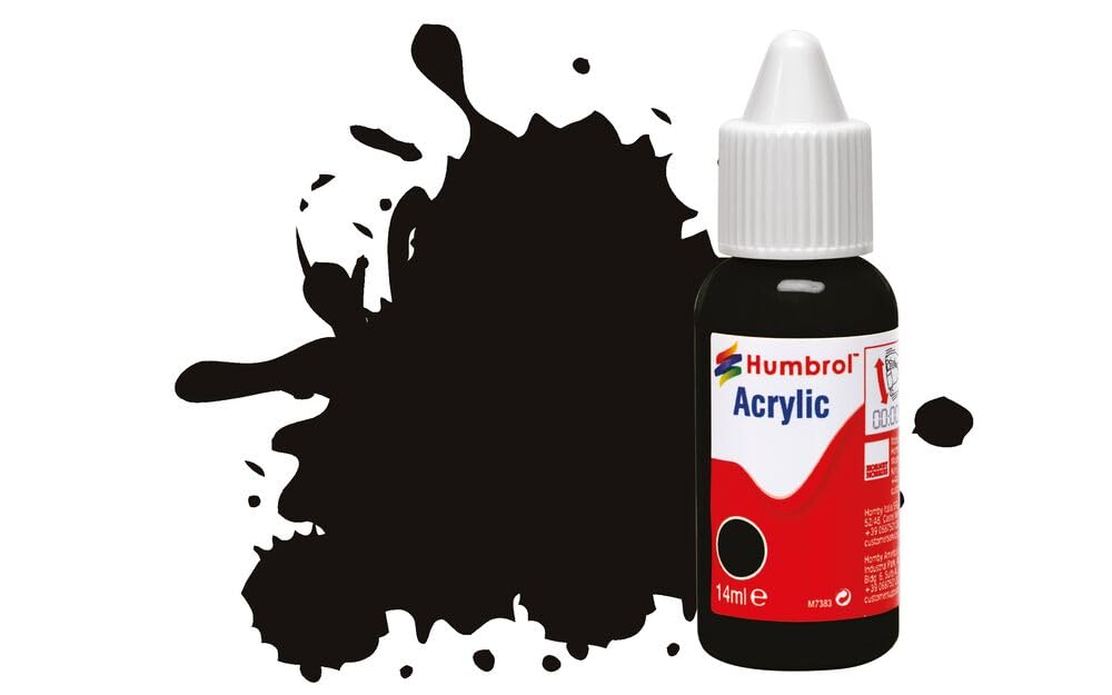 Humbrol Model Paint - DB0085 No 85 Black - Satin (14ml) , Acrylic Paints for Models, Plastic, Metal, Wood, Glass, Ceramics and More, Acrylic Touch Up Paint - Hobby Paint Bottle for Craft Kits