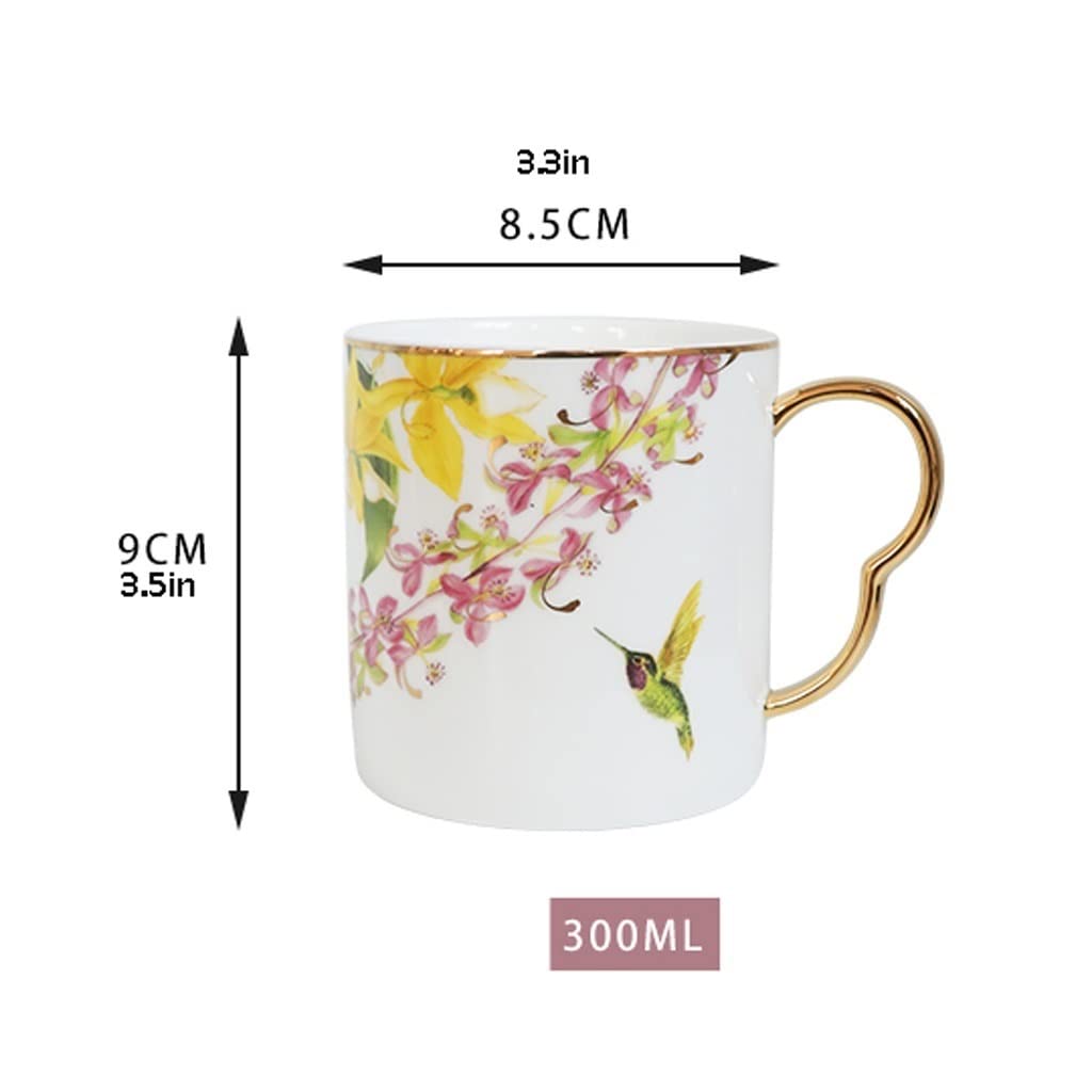 BONAD Podróżny kubek do kawy kubek porcelana kostna domowa filiżanka do herbaty para filiżanka do kawy kreatywny wzór kwiatu i ptaka filiżanka do herbaty kubek na mleko kubek do kawy (kolor: E)