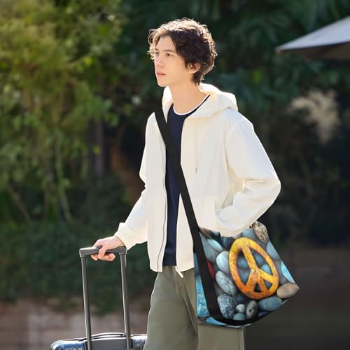 PU Leather Crossbody Bag Peace Sign Pebble Print for Women Men Large Capacity Shoulder Bags Zipper Closure with Fabric Strap3