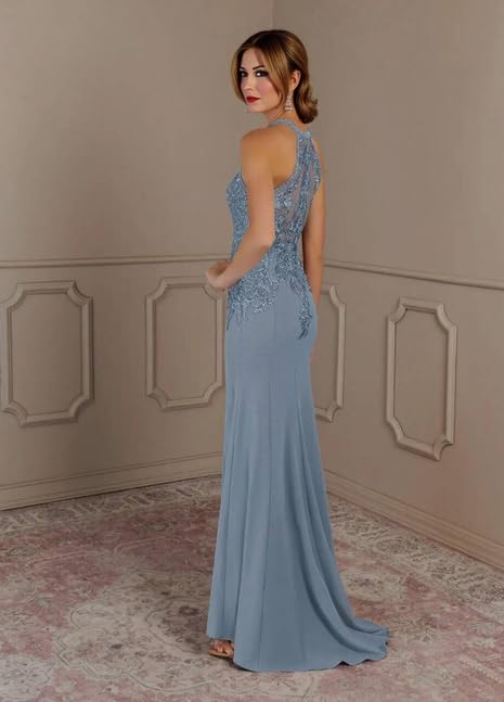 Chiffon Halter Mother of The Bride Dresses Laces Applique Mermaid Mother of The Groom Dresses for Wedding ZD2423