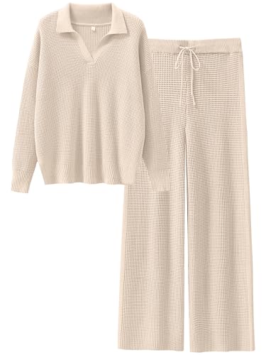 ANRABESS Women Two Piece Outfits Sweater Sets Lounge Waffle Knit