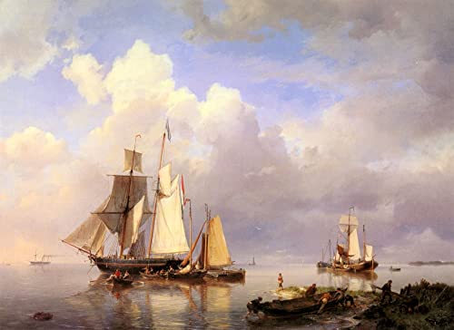 Art tableau pêcheur hissant son bateau toile Koekkoek décoration murale salon