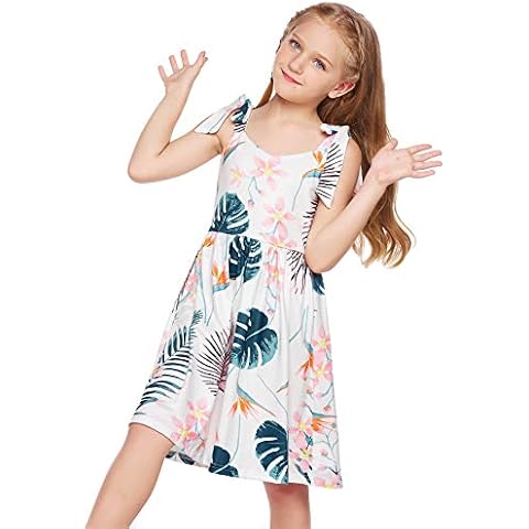 trudge Mädchen Kleid Ärmellos Kleid Blumen Bedruckte Kleid Kinder Kleider Bowknot Schultergurte Kleid Strand Sommerkleid Gr. 110-140 Cover