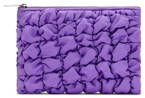 iscream Quilted Puffy 9" x 6.5" Nylon Zippered Travel Accessory Pouch, Grape