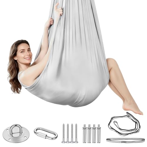Juego de suspensión para yoga aéreo, columpio de aérea, nido de pájaro, asiento hamaca portador, capacidad de carga máxima 200 kg, Grau, 150 x 280 cm