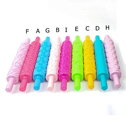 Eorta Embossed Rolling Pins Textured Cake/Clay Decorating Tools Flower/Heart/Feet 3D Pattern Food Grade Plastic Embossed Roller With Handle For Fondant, Pie, Cookie, Biscuit, Dough, G-Blue Rose #TOP2