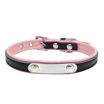 Meri SHOPP Adjustable PU Leather Pet Dog Cat Collar Neck Strap M Black+Pink