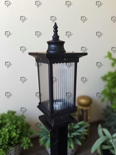 Image of Outdoor Wall Lantern Light, Black Finish, Ribbed Glass Shade and Black Hanging & Gate Light (Half Wall, 1) (GATE LAMP, 3)