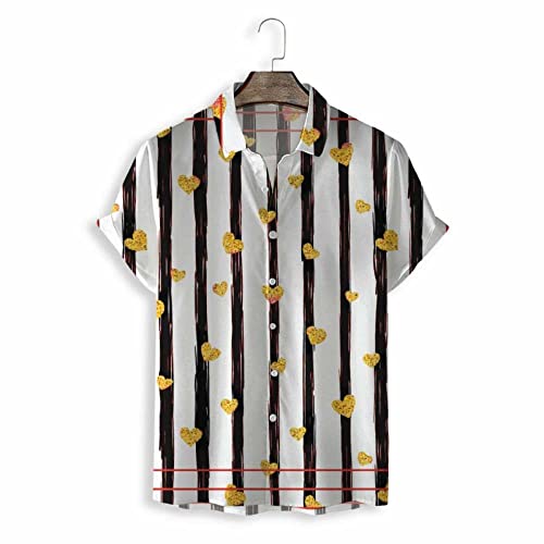 Chemise Hawaïenne pour hommes blanche à rayures et motifs cœurs avec boutons