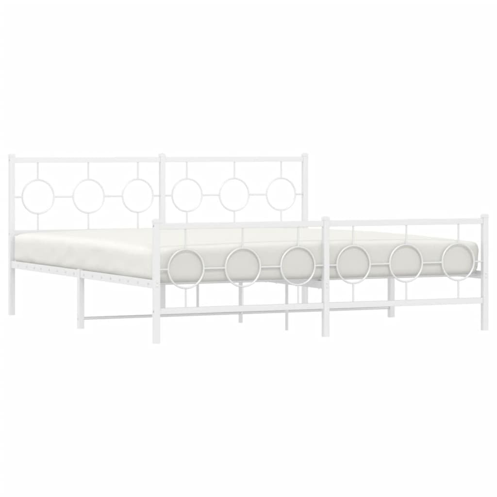 malowana proszkowo stal klasyczny design biala 180 x 200 cm | Metalowa rama łóżka z wezgłowiem i zanóżkiem biała 180x200 cm, wzmocniona stalowa konstrukcja, podparcie dla materaca i