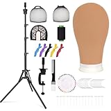 Beauty Star [ 63inch Tall ] Wig Stand Tripod with 22 inch Canvas Mannequin Head, Block Head Holder Set Included Wig Caps for Multiple Wigs, Perfect Wig Making kit