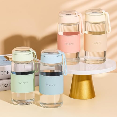 Image of SHIPHAPPENS 340 ML Mini Glass Water Bottle with Silicone Grip & Strap | Leak-Proof, BPA-Free, Reusable Bottle for Office, Travel, School, Gym & Daily Use