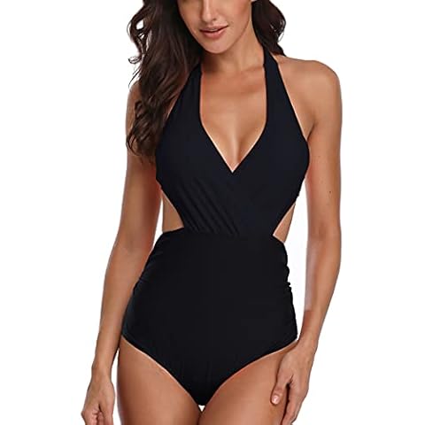 Women's Polka Dot Printed Bikini Set Halter Swimsuit one-piece Swimsuit Retro Swimsuit Retro Sling Pleated High Waist (XL,Black) Cover