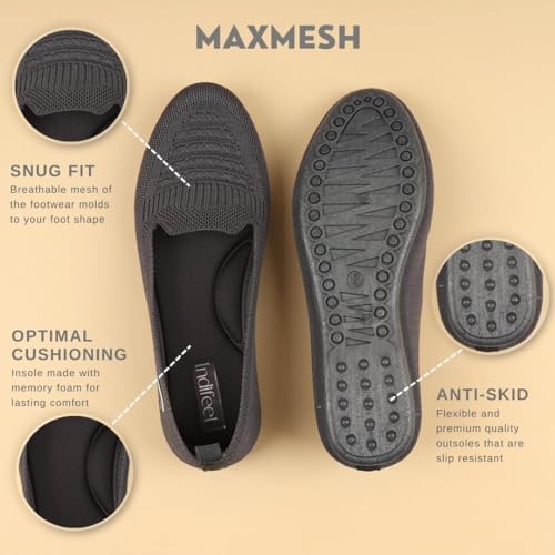 Image of Indifeet - Ballerina Shoes for Women, Stylish Half Cut Slip on, Girls Soft Winter Footwear, Ladies Comfortable Sole Walking Ballet Shoe, Casual Slip-on Ballerinas