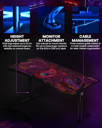 Image of Arozzi Arena Special Edition Ultrawide Curved Gaming and Office Desk with Full Surface Water Resistant Desk Mat Custom Monitor Mount Cable Management Cut Outs - Crawling Chaos