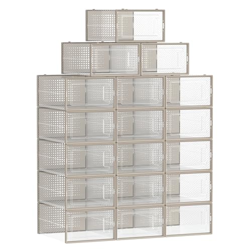 SONGMICS Boîtes à Chaussures, Lot de 18, Rangement Chaussures, Pliable, pour Pointure jusqu’à 44, Transparent...