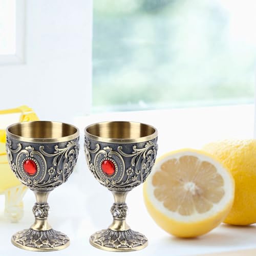 Qcwwy Metalowy kubek do wina w stylu vintage, wytłaczany kunszt rzemieślniczy, trwałość i trwałość, metalowy kieliszek do wina, wykwintny design, naczynia barowe, na przyjęcia urodzinowe (brązowy)